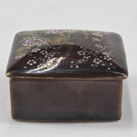 ASAHI trinket Ring Box Jewelry Ceramic Vintage Small 2.75 X 2.75 X 1.5 Peacock - Picture 11 of 12